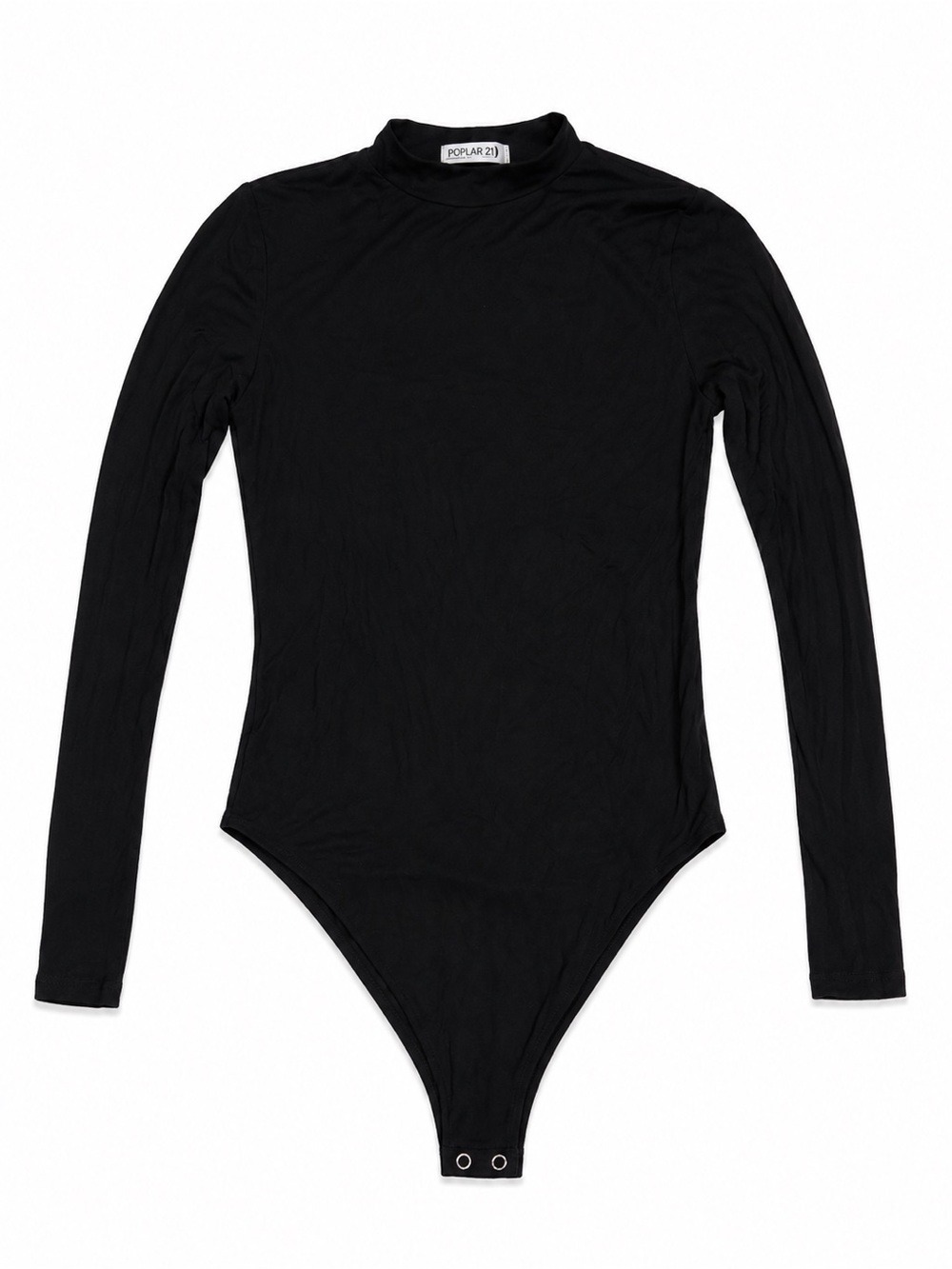POPULAR 21 Black Long-Sleeve Bodysuit with Mock Neck